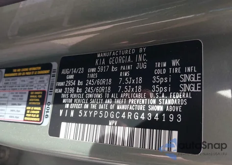 2024 Kia Telluride Sx Prestige X-Pro z USA, uszkodzony, nr VIN 5XYP5DGC4RG434193